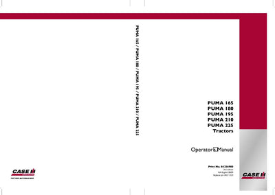 Case IH Tractor Puma 165,180,195,210,225 Operator’s Manual 84256980