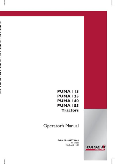 Case IH Tractor PUMA 115 125 140 155 Operator’s Manual 84273443