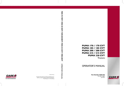Case IH Tractor PUMA 170,185,200,215 & PUMA 170,185,200,215,230 CVT Operator’s Manual 84601564