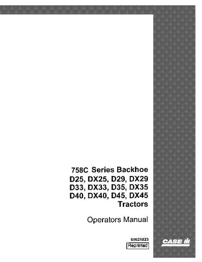 Case IH Tractor 758c Series Backhoe Attachment for D,DX Operator’s Manual 86621823