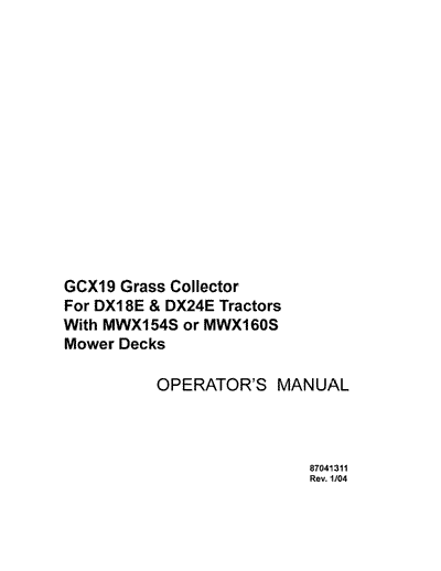 Case IH Tractor GCX19 Grass Collector for DX18E and DX24 E Operator’s Manual 87041311
