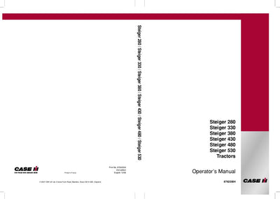 Case IH Tractor 280 330 380 430 480 530 Steiger Operator’s Manual 87622004