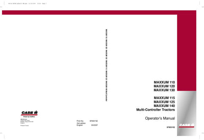 Case IH Tractor MAXXUM 110 120 130 115 125 140 Multi-Controller Operator’s Manual 87653152