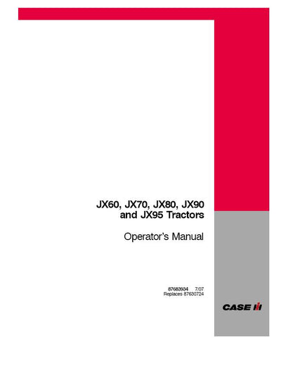 Case IH Tractor JX60 JX70 JX80 JX90 JX95 suspended Pedals Operator’s Manual 87683934