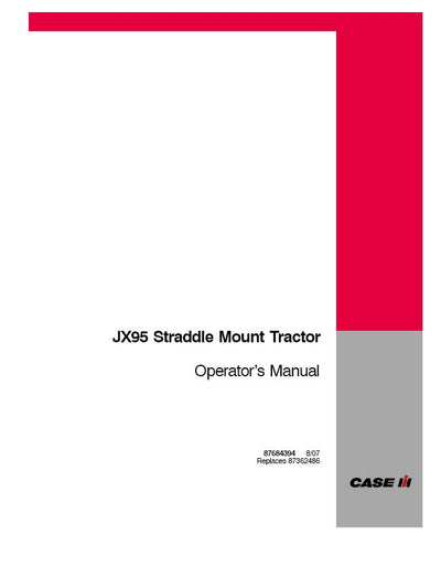 Case IH Tractor JX95 Straddle Mount Operator’s Manual 87684394