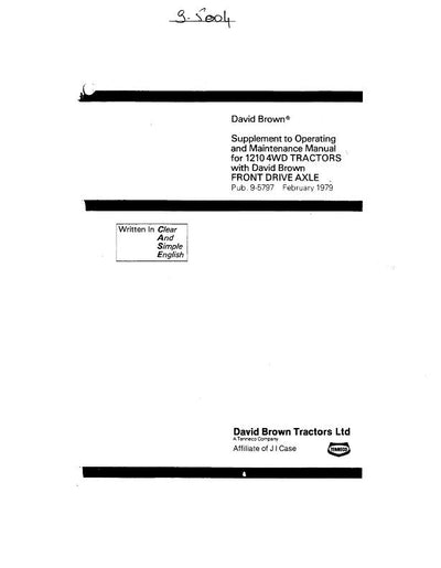 Case IH Tractor Supplement to Operating and Maintenance 1210 4WD Operator’s Manual 9-5004