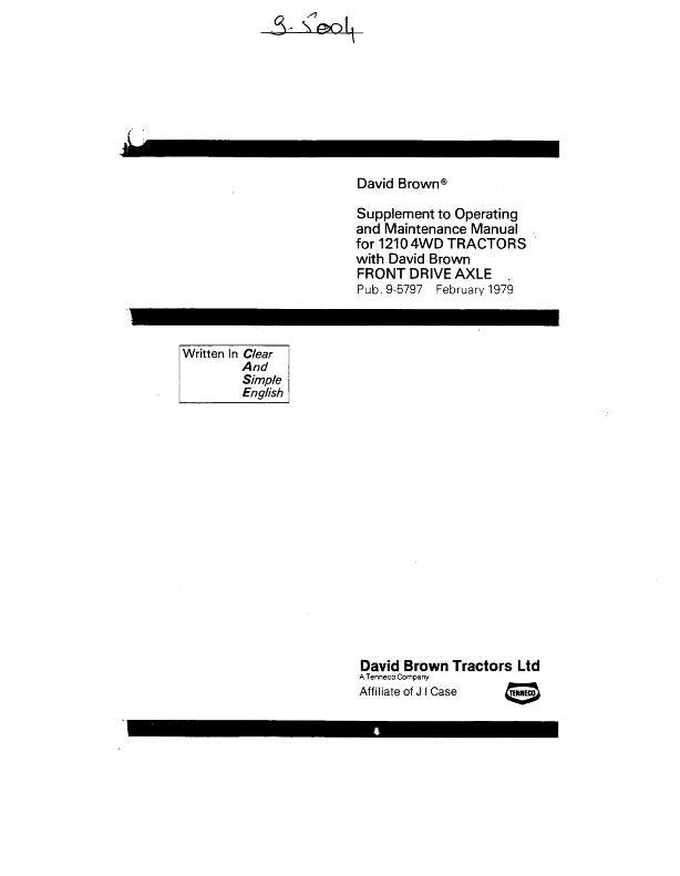 Case IH Tractor Supplement to Operating and Maintenance 1210 4WD Operator’s Manual 9-5004