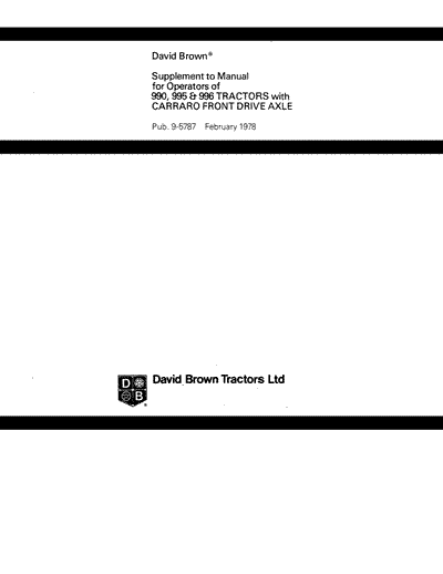 Case IH Tractor 990 995 996 David BrownTractor Supplement Operator’s Manual 9-5787