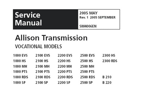 ALLISON TRANSMISSION 1000 & 2000 SERIES GEARBOX Service Repair Manual Download