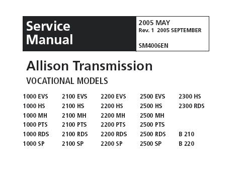 ALLISON TRANSMISSION 1000 & 2000 SERIES GEARBOX Service Repair Manual Download
