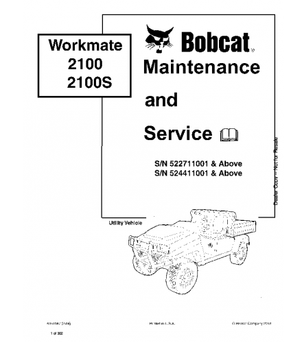 BOBCAT 2100, 2100S WORKMATE UTILITY VEHICLE SERVICE REPAIR MANUAL