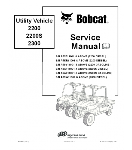BOBCAT 2200, 2200S, 2300 UTILITY VEHICLE SERVICE REPAIR MANUAL