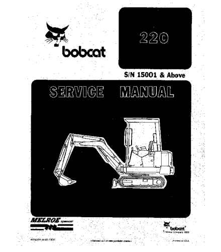 BOBCAT 220 HYDRAULIC EXCAVATOR SERVICE REPAIR MANUAL