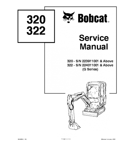 BOBCAT 320, 322 COMPACT EXCAVATOR SERVICE REPAIR MANUAL