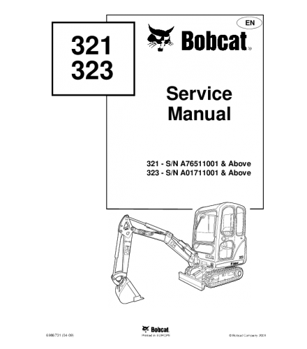 BOBCAT 321, 323 COMPACT EXCAVATOR SERVICE REPAIR MANUAL