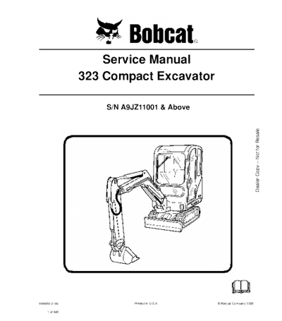 BOBCAT 323 COMPACT EXCAVATOR SERVICE REPAIR MANUAL