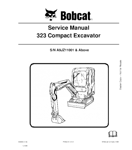 BOBCAT 323 COMPACT EXCAVATOR SERVICE REPAIR MANUAL