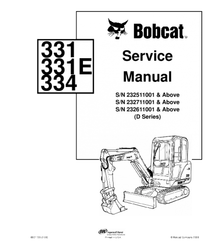 BOBCAT 331, 331E, 334 EXCAVATOR SERVICE REPAIR MANUAL