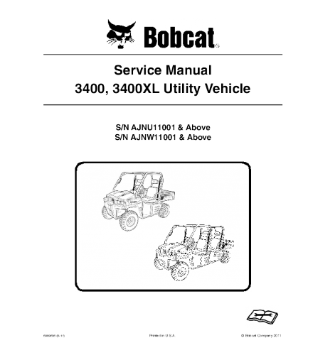 BOBCAT 3400, 3400XL UTILITY VEHICLE SERVICE REPAIR MANUAL