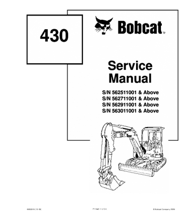 BOBCAT 430 COMPACT EXCAVATOR SERVICE REPAIR MANUAL