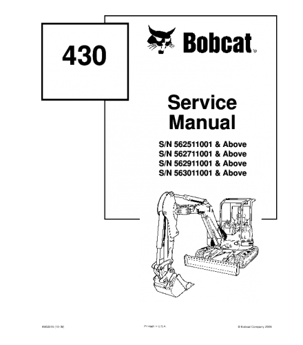 BOBCAT 430 COMPACT EXCAVATOR SERVICE REPAIR MANUAL