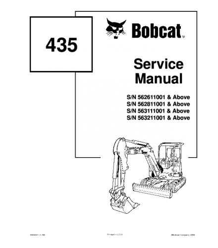 BOBCAT 435 COMPACT EXCAVATOR SERVICE REPAIR MANUAL