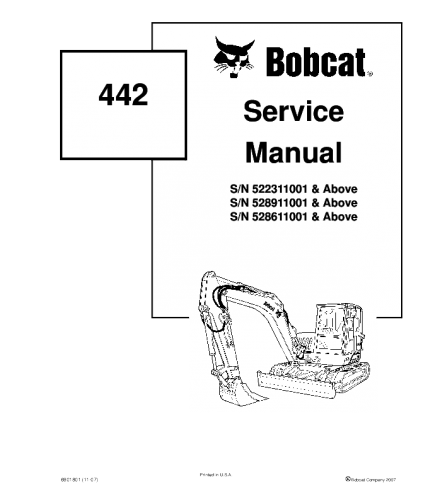 BOBCAT 442 COMPACT EXCAVATOR SERVICE REPAIR MANUAL
