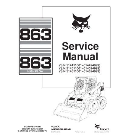 Bobcat 863 Skid Steer Loader Service Repair Manual
