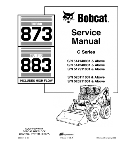 BOBCAT 873, 883 SKID STEER LOADER SERVICE REPAIR MANUAL