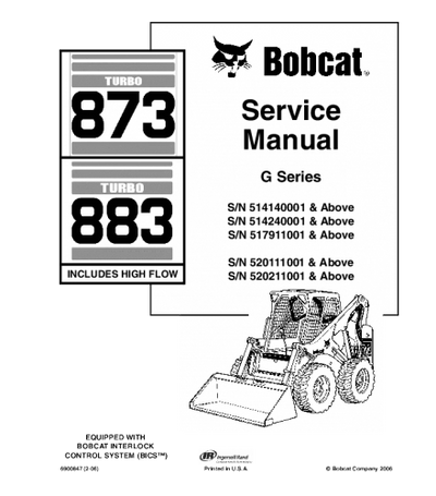 Bobcat 873, 883 Skid Steer Loader Service Repair Manual