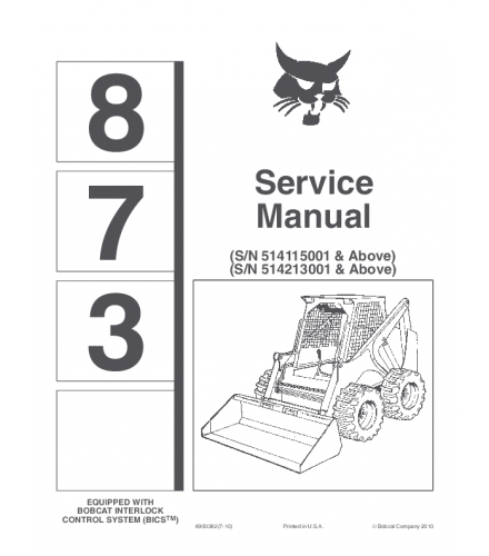 BOBCAT 873 SKID STEER LOADER SERVICE REPAIR MANUAL
