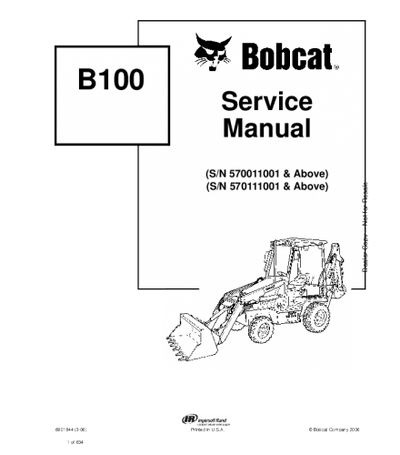 BOBCAT B100 BACKHOE LOADER SERVICE REPAIR MANUAL