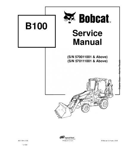 BOBCAT B100 BACKHOE LOADER SERVICE REPAIR MANUAL