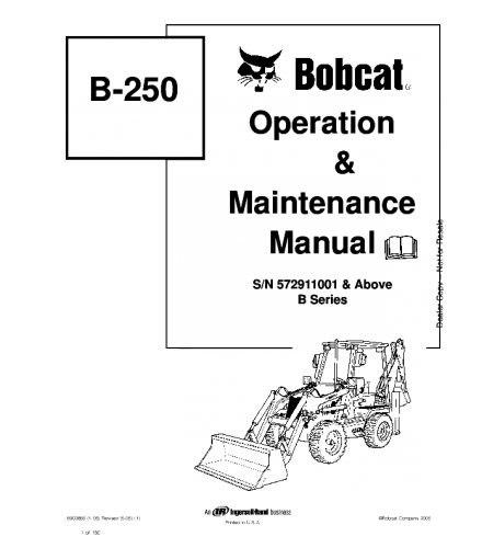 BOBCAT B250 BACKHOE LOADER OPERATION AND MAINTENANCE MANUAL