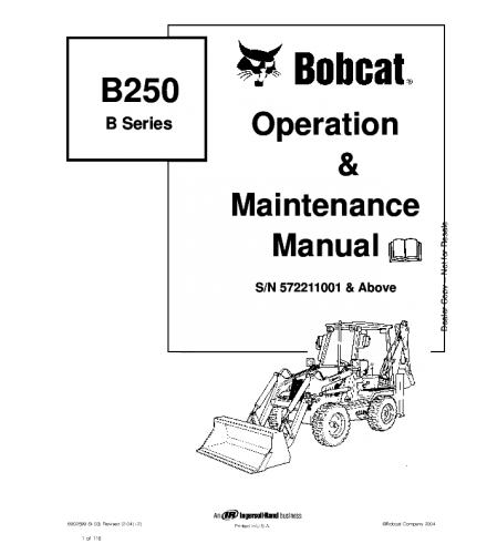 BOBCAT B250 B SERIES BACKHOE LOADER OPERATION AND MAINTENANCE MANUAL