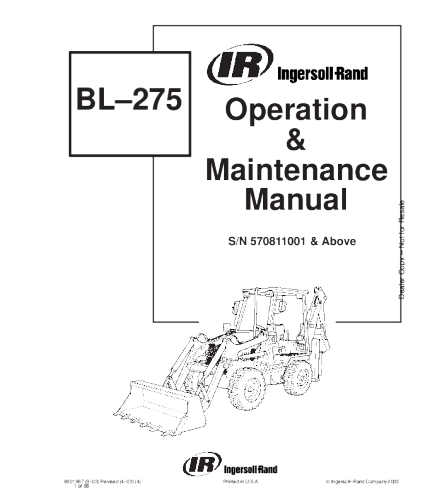 BOBCAT BL-275 BACKHOE LOADER OPERATION AND MAINTENANCE MANUAL