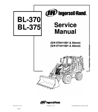 BOBCAT BL370, BL375, BL-370, BL-375 BACKHOE LOADER SERIES SERVICE REPAIR MANUAL