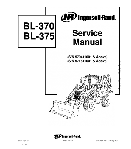 BOBCAT BL370, BL375, BL-370, BL-375 BACKHOE LOADER SERIES SERVICE REPAIR MANUAL