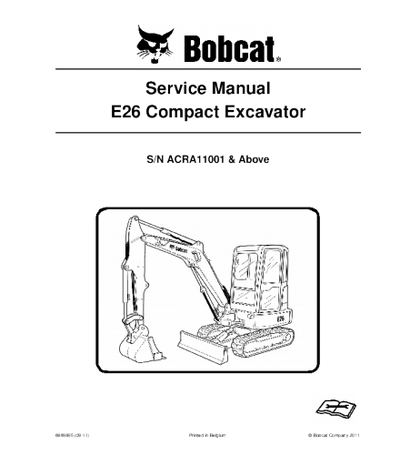 Bobcat E26 Compact Excavator Service Repair Manual