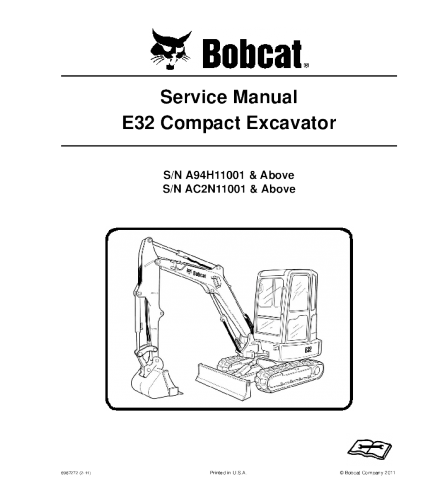 Bobcat E32 Compact Excavator Service Repair Manual