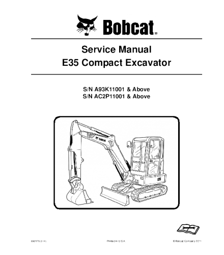 BOBCAT E35 COMPACT EXCAVATOR SERVICE REPAIR MANUAL