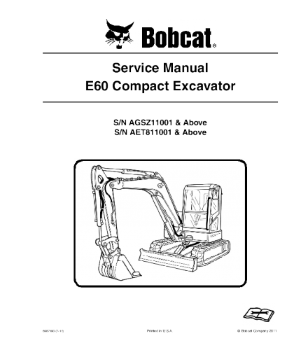 BOBCAT E60 COMPACT EXCAVATOR SERVICE REPAIR MANUAL