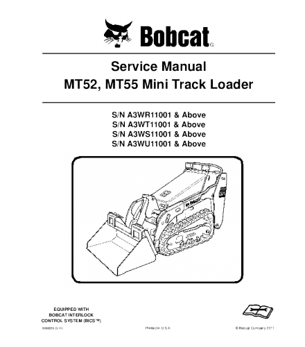 BOBCAT MT52, MT55 MINI TRACK LOADER SERVICE REPAIR MANUAL