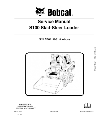 BOBCAT S100 SKID STEER LOADER SERVICE REPAIR MANUAL