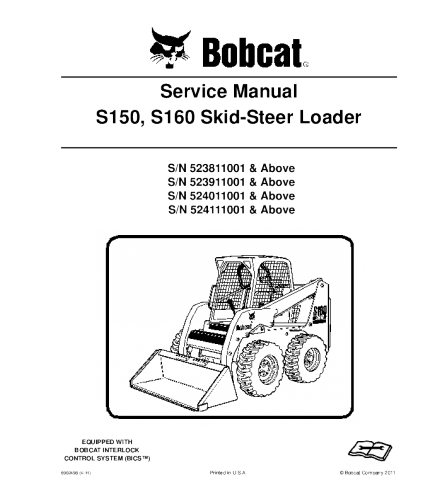 BOBCAT S150, S160 SKID STEER LOADER SERVICE REPAIR MANUAL
