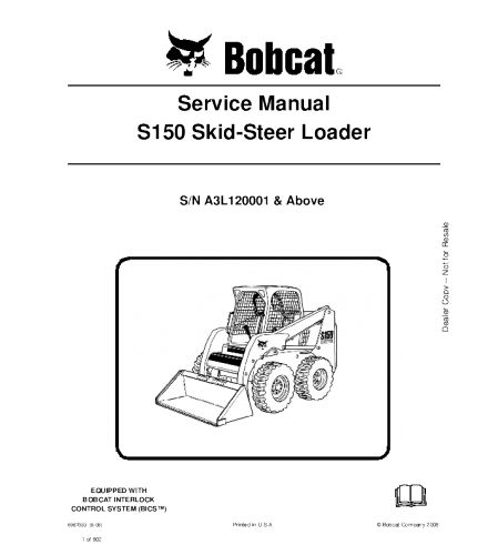 BOBCAT S150 SKID STEER LOADER SERIES SERVICE REPAIR MANUAL