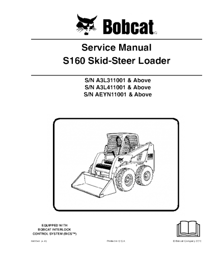 BOBCAT S160 SKID STEER LOADER SERIES SERVICE REPAIR MANUAL
