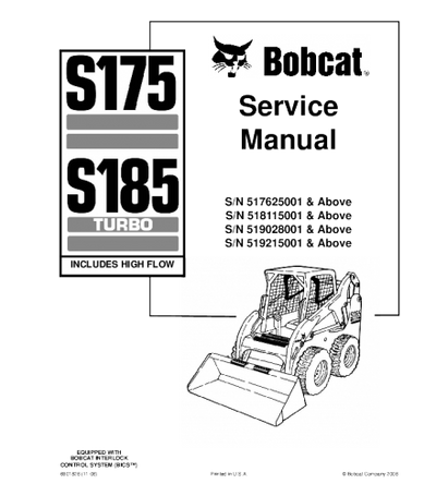 BOBCAT S175, S185 SKID STEER LOADER SERIES SERVICE REPAIR MANUAL