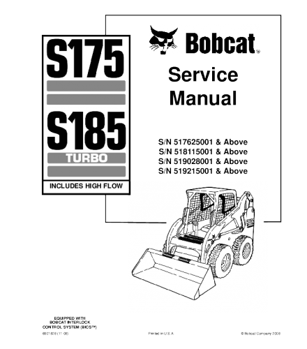 BOBCAT S175, S185 SKID STEER LOADER SERIES SERVICE REPAIR MANUAL