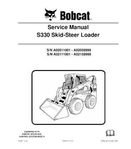 BOBCAT S330 SKID STEER LOADER SERVICE REPAIR MANUAL